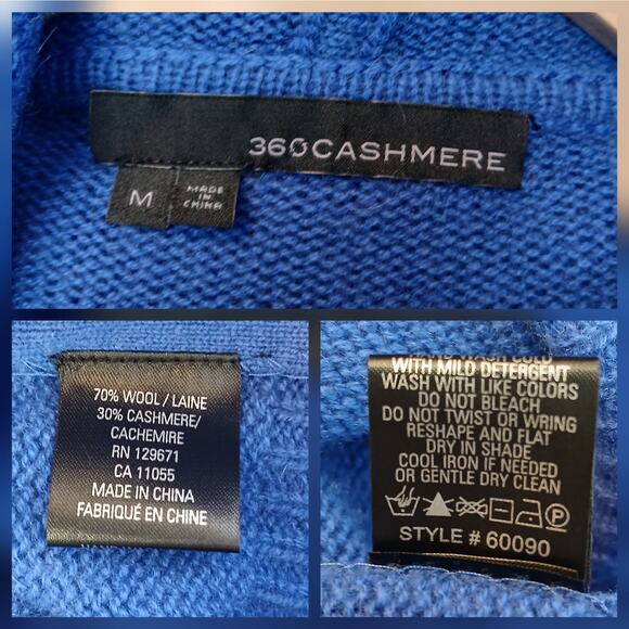 360Cashmere SZ M Kelly Wool Cashmere Blend Hooded Side Zip Front Pockets Cobalt - Picture 6 of 6